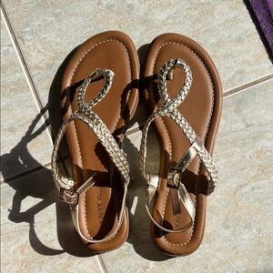 Xappeal Braided Metallic Gold T-Strap Sandals